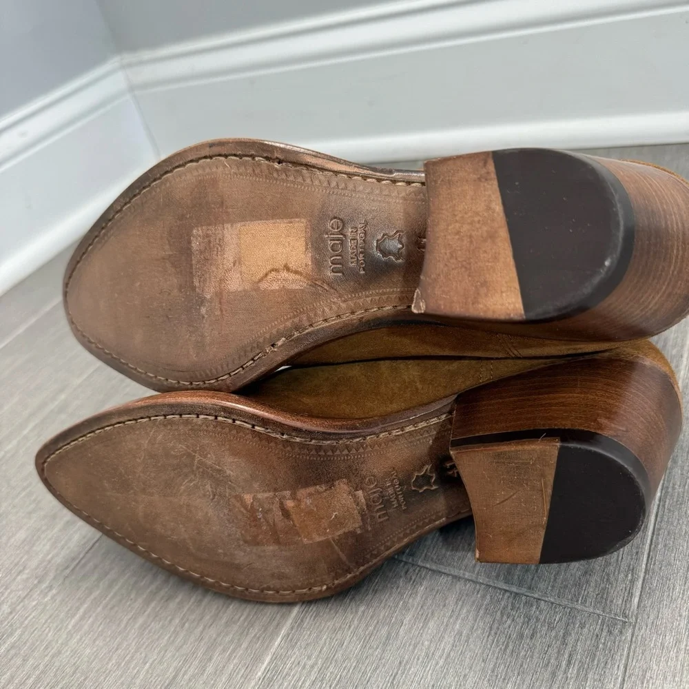 MAJE Farwest Suede Cowboy Boots Size 41 10.5 Tan Camel 70s Western Ankle Booties - Picture 13 of 16